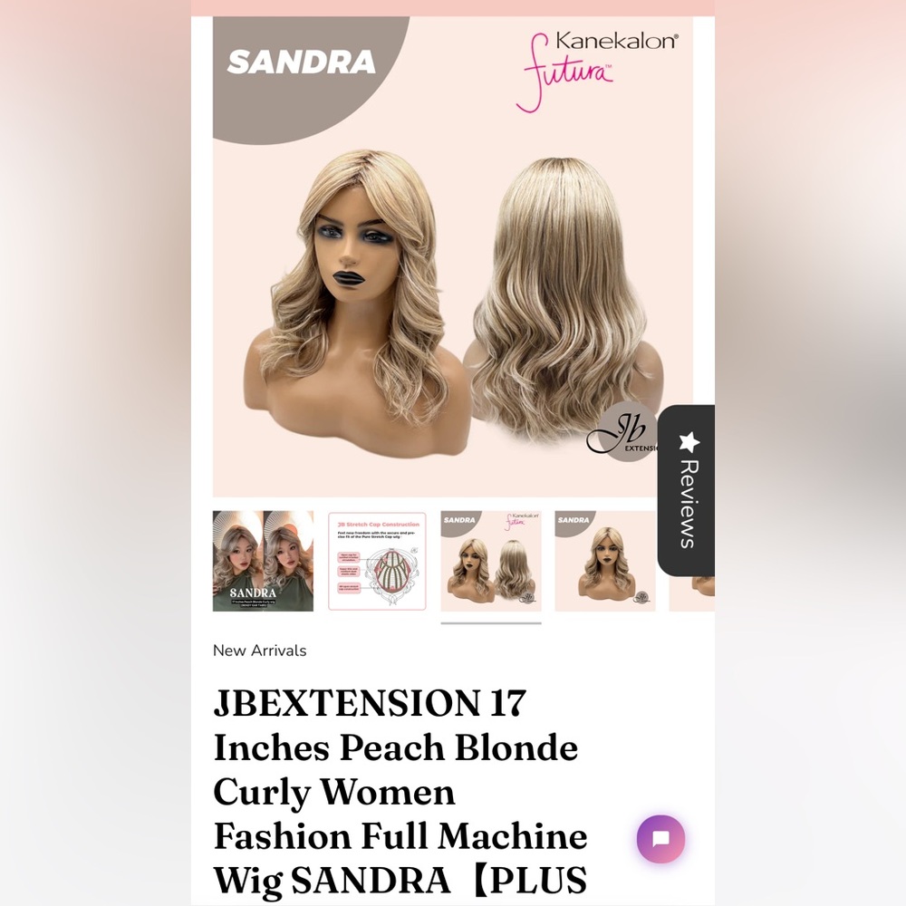 jb extension 17” Sandra Blonde Curly Wavy futura fiber/mono NEW